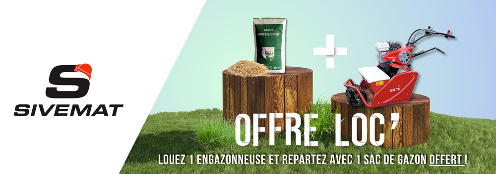 OFFRE LOCATION : 1 ENGAZONNEUSE = 1 SAC GAZON OFFERT